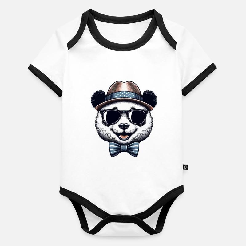 Panda élégant Body Bébé bio contrasté manches courtes