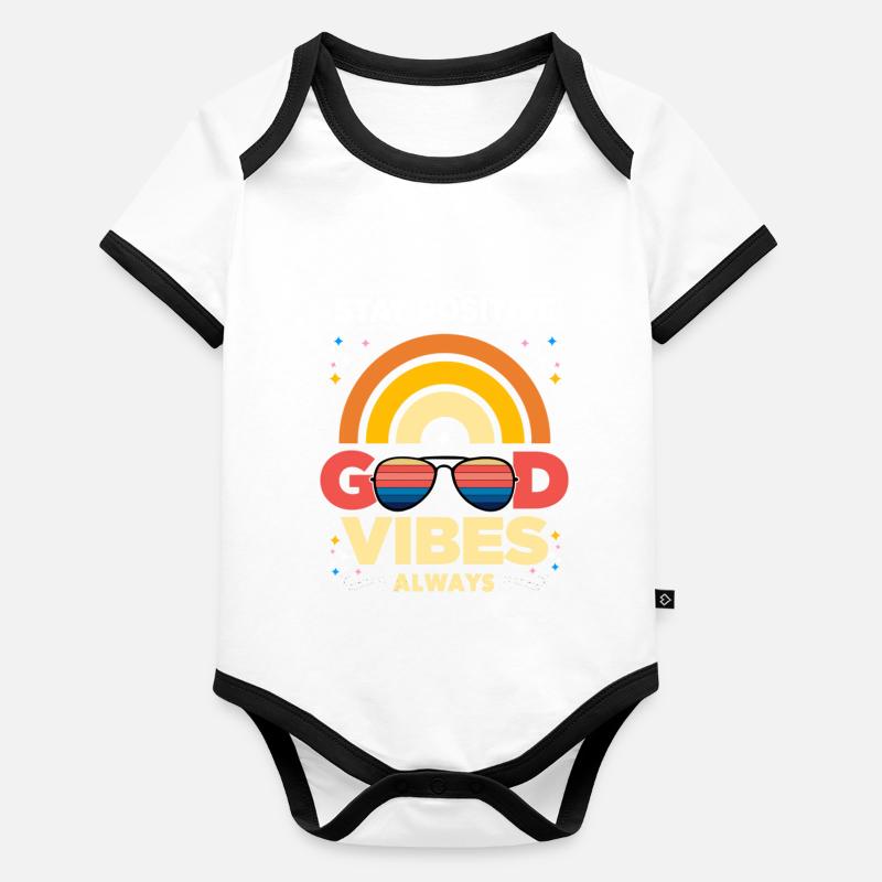 Rainbow Good Vibes Stay Positive Baby Bio-Kurzarm-Kontrastbody