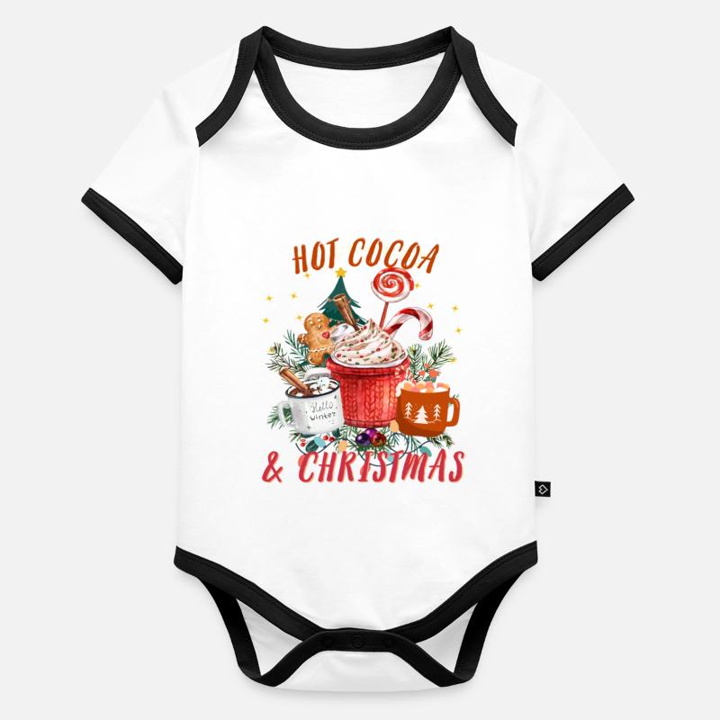 Chocolat chaud et café vintage Joyeux Noël Body Bébé bio contrasté manches courtes