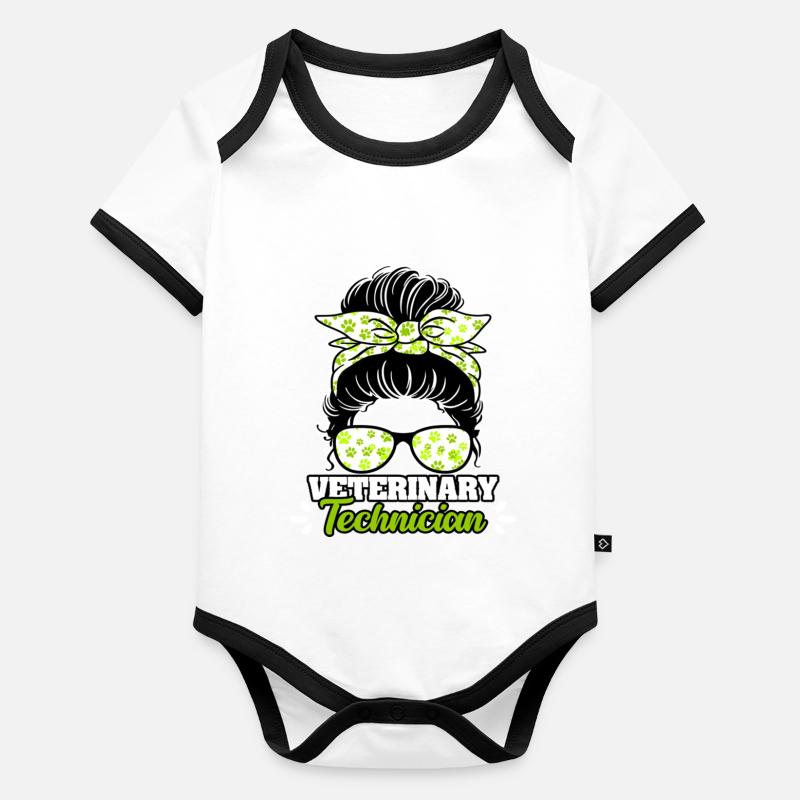 Technicien vétérinaire Messy Bun Body Bébé bio contrasté manches courtes