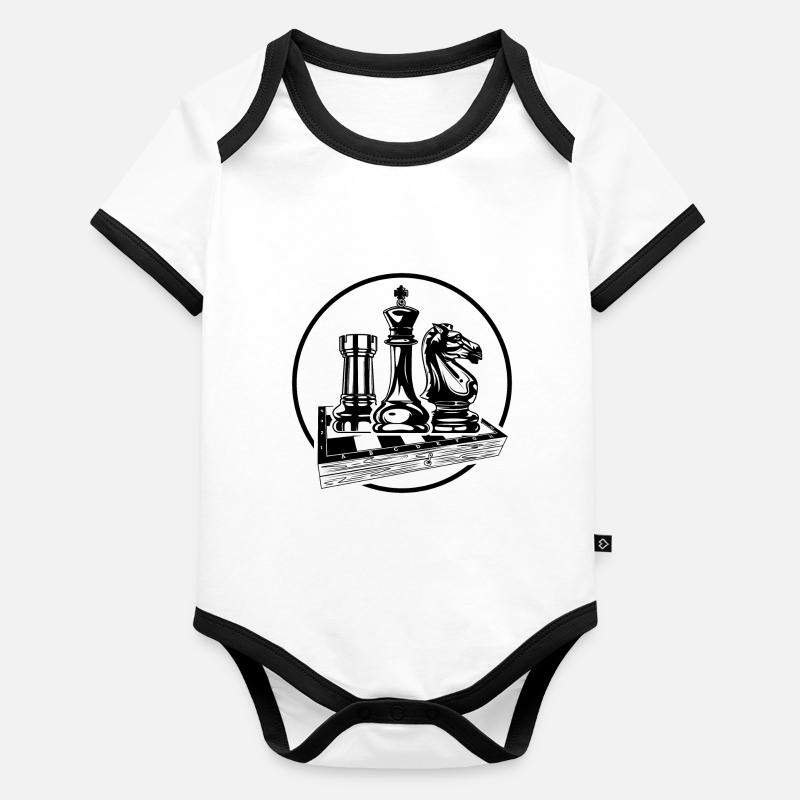 Schach Symbol König Pferd Logo Baby Bio-Kurzarm-Kontrastbody