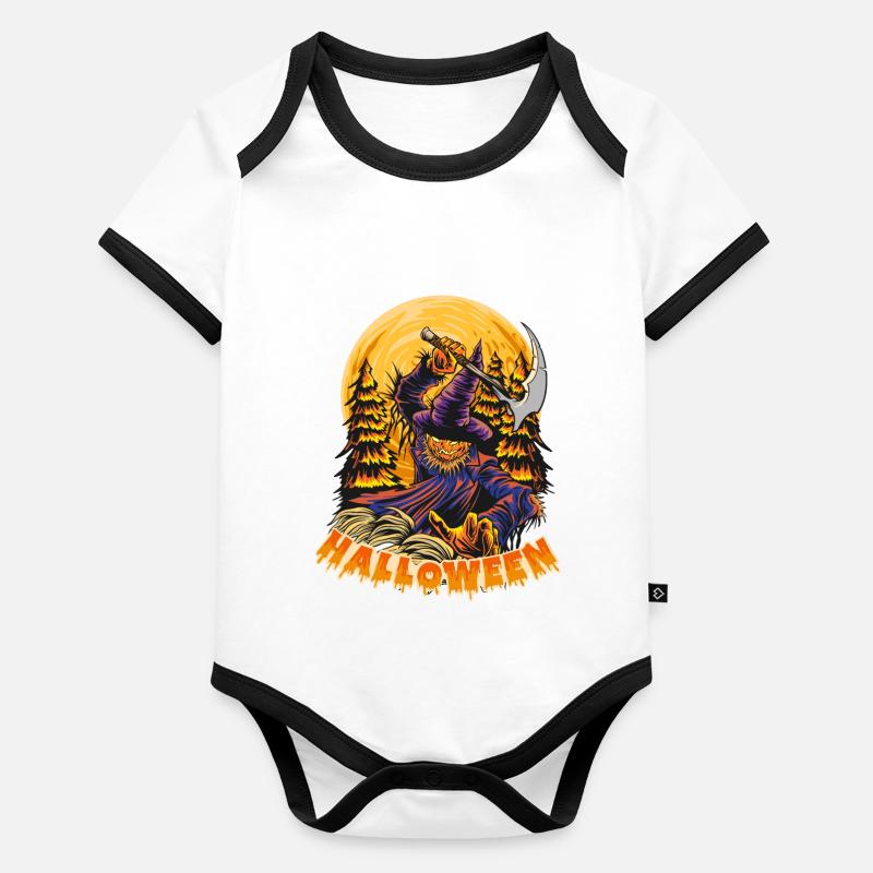 Halloween Citrouille Horreur Body Bébé bio contrasté manches courtes