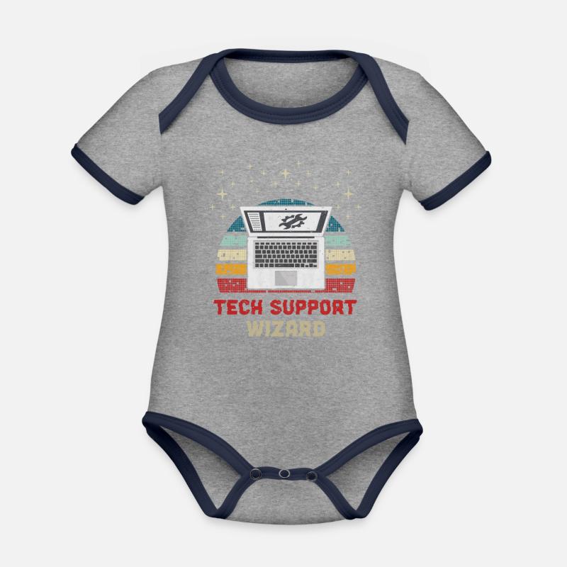 Computer Tech Support - Organic Baby Contrasting Bodysuit - heather grey/navy