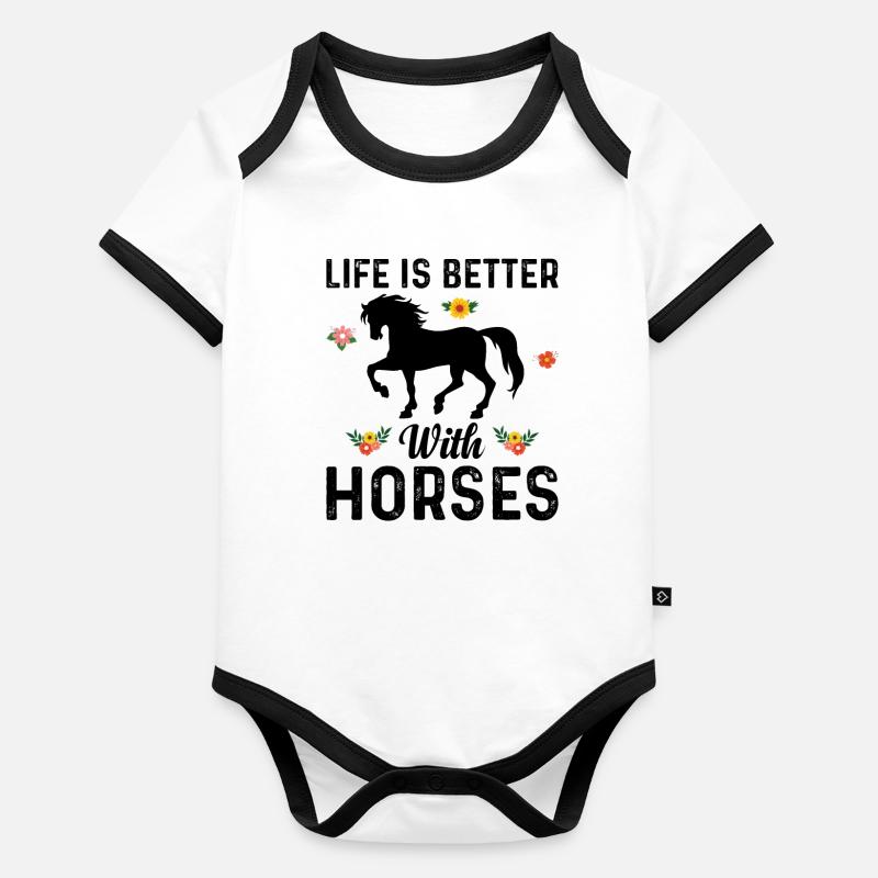Das Leben Ist Besser Mit Pferden Power Horse Baby Bio-Kurzarm-Kontrastbody