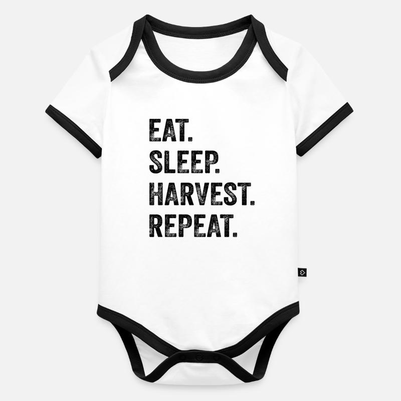 Eat Sleep Harvest Repeat Schwarzer Text Baby Bio-Kurzarm-Kontrastbody