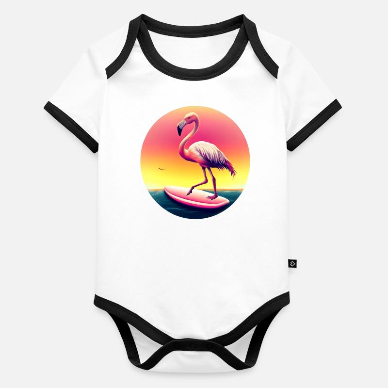 Surfing flamingo in sunset Organic Baby Contrasting Bodysuit
