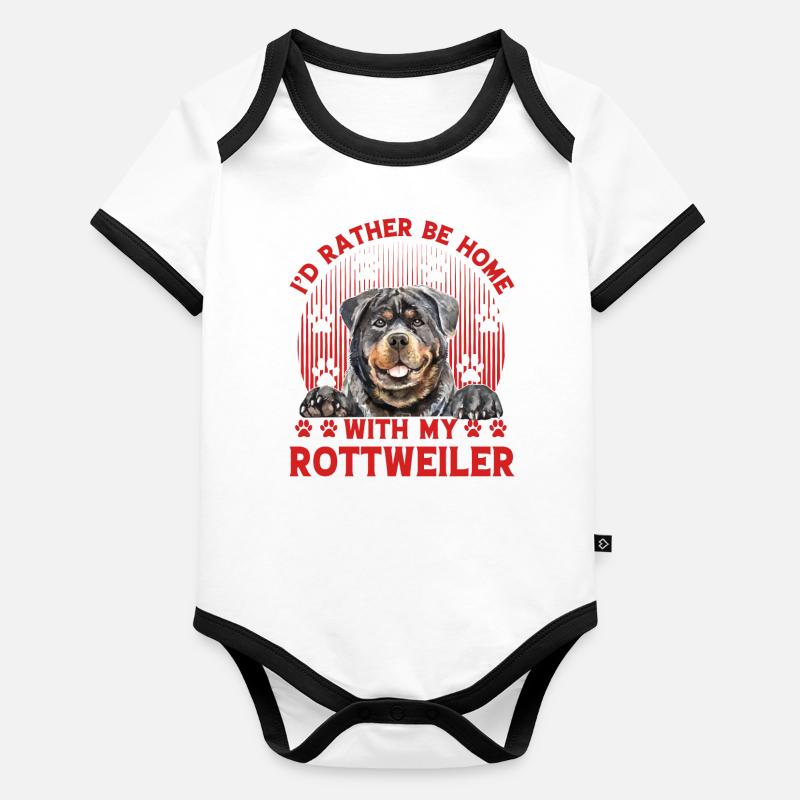 Je préfère être à la maison avec mon Rottweiler Body Bébé bio contrasté manches courtes