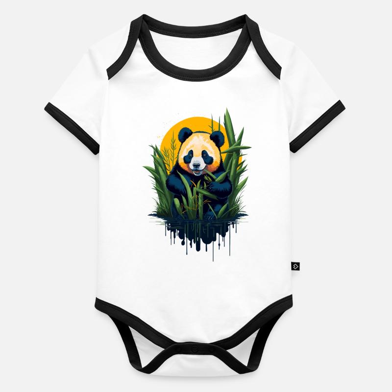 Mignon ours panda Body Bébé bio contrasté manches courtes