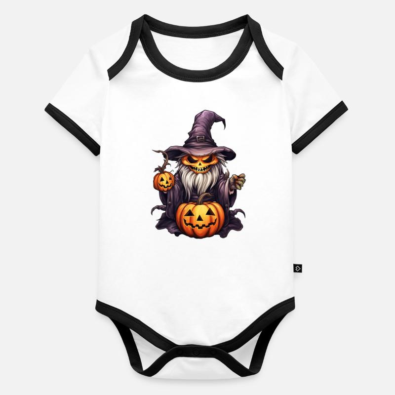 pumpkin skeleton witch Organic Baby Contrasting Bodysuit