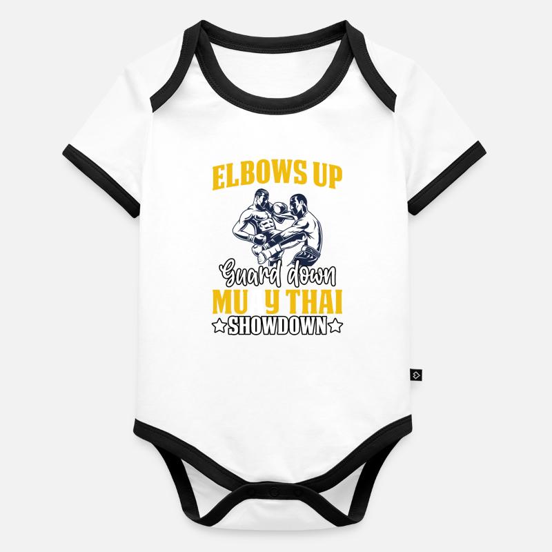 Coudes vers le haut Garde vers le bas Muay Thai Showdown Body Bébé bio contrasté manches courtes