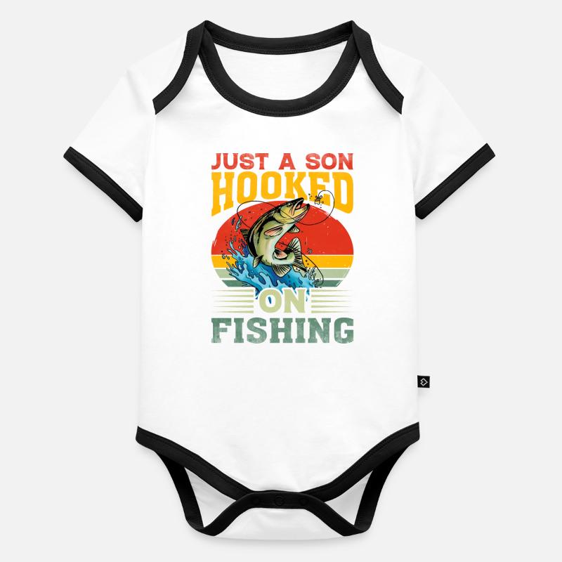 Just a Son hooked on Fishing Organic Baby Contrasting Bodysuit