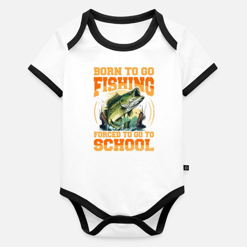 Né pour aller à la pêche obligé d'aller à l'école Body Bébé bio contrasté manches courtes