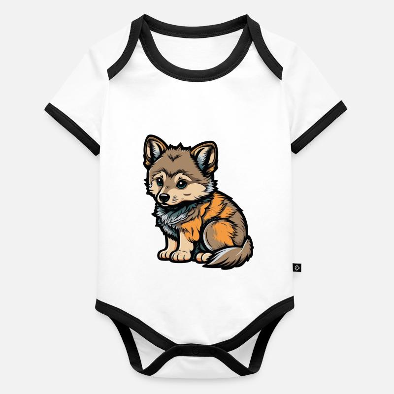 Mignon Loup Forêt Chien Faune Animal Pack Enfant Bébé Body Bébé bio contrasté manches courtes