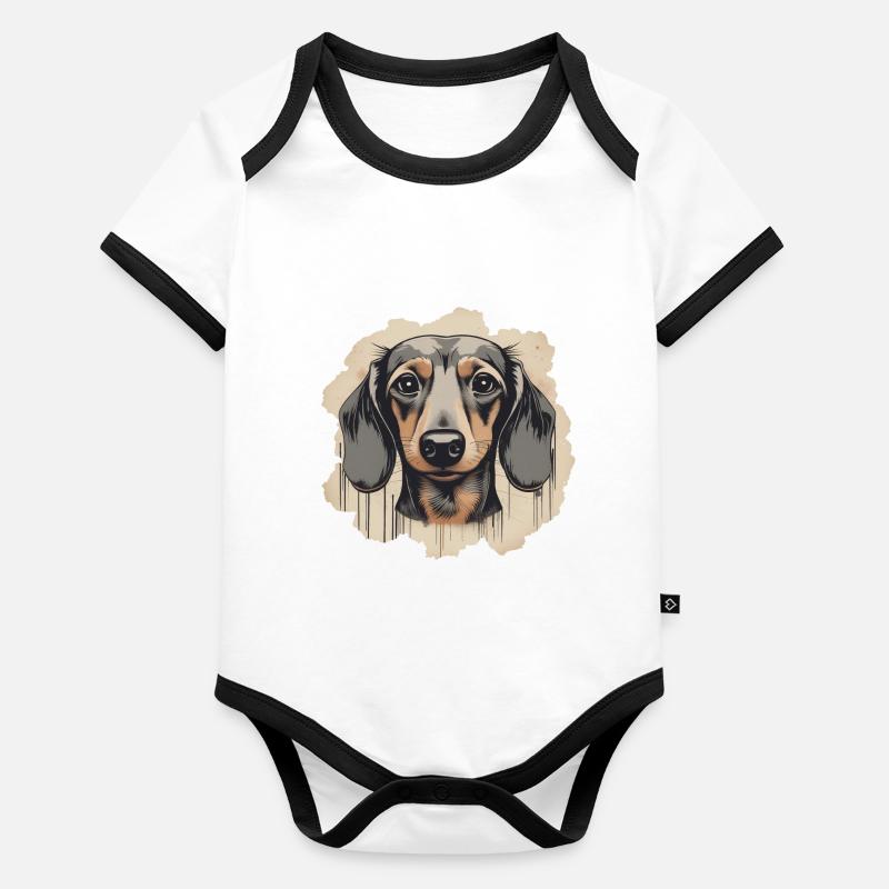 Dackel Teckel Kurzhaardackel Dachshund Baby Bio-Kurzarm-Kontrastbody