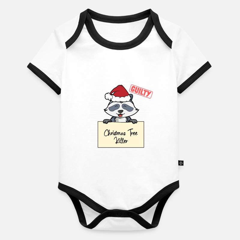 Weihnachtsbaum Umschubser Waschbär Baby Bio-Kurzarm-Kontrastbody