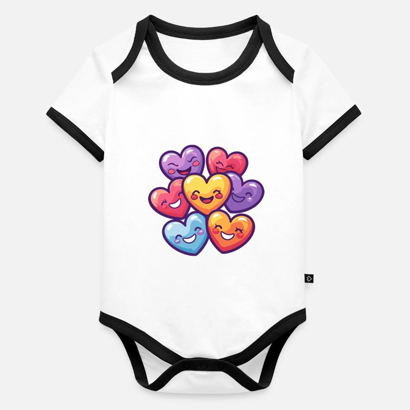 Coeurs heureux amour coloré Body Bébé bio contrasté manches courtes