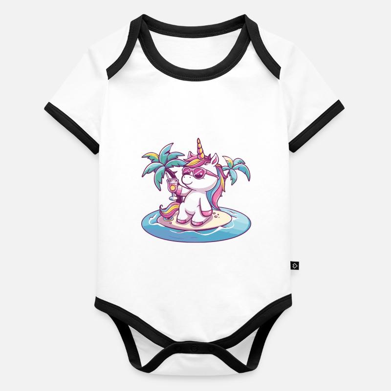 Vacances d’été à la plage Unicorn Body Bébé bio contrasté manches courtes