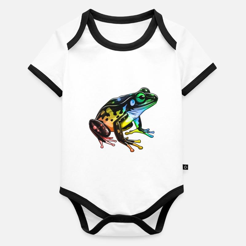 Tête de grenouille colorée Body Bébé bio contrasté manches courtes