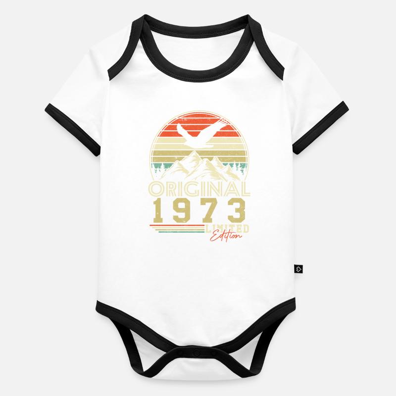 Original 1973 Vintage Anniversaire Rétro Body Bébé bio contrasté manches courtes