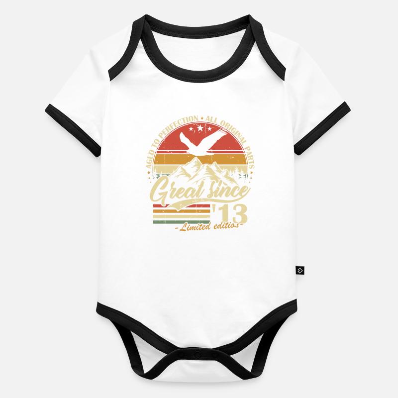 Millésime 2013 Né Vintage Rétro Anniversaire Body Bébé bio contrasté manches courtes