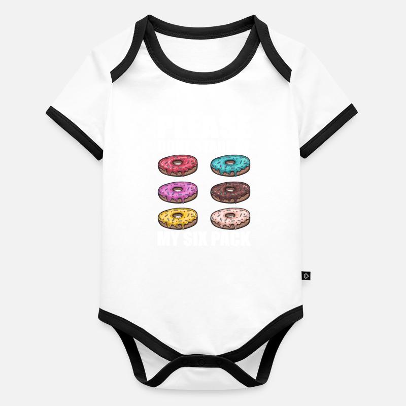 Please Dont Stare At My Six Pack Donuts Funny Gym Body Bébé bio contrasté manches courtes