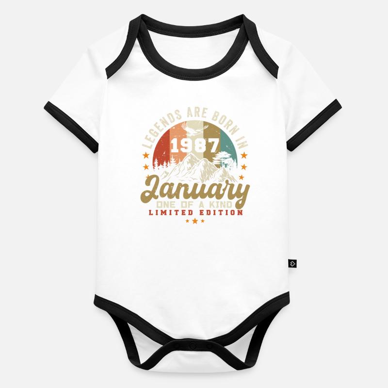 Janvier Vintage 1987 - 37e cadeau d’anniversaire Body Bébé bio contrasté manches courtes