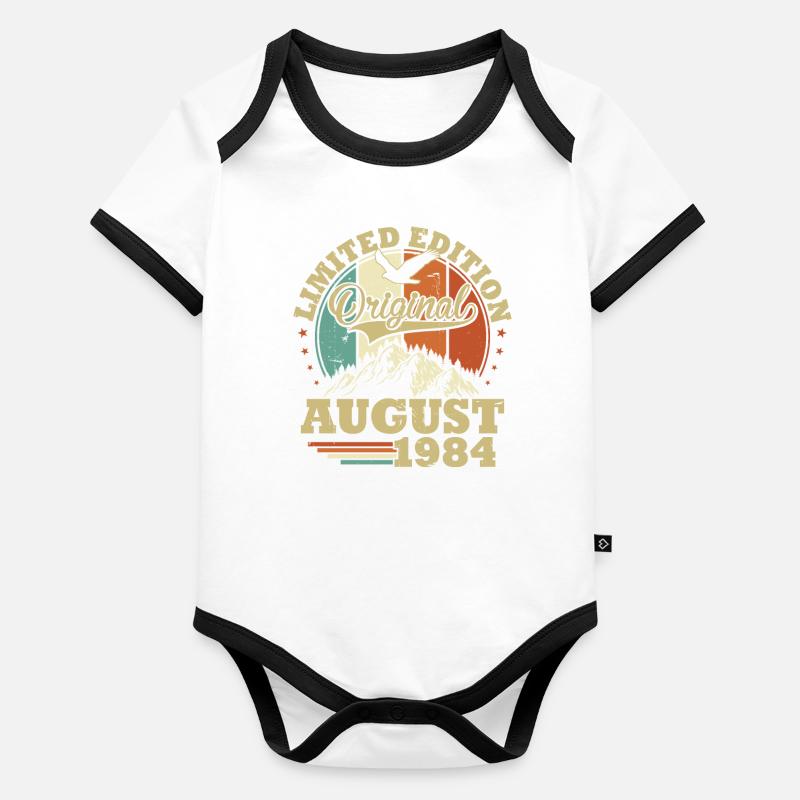 Original August 1984 Vintage Birthday Gift Organic Baby Contrasting Bodysuit