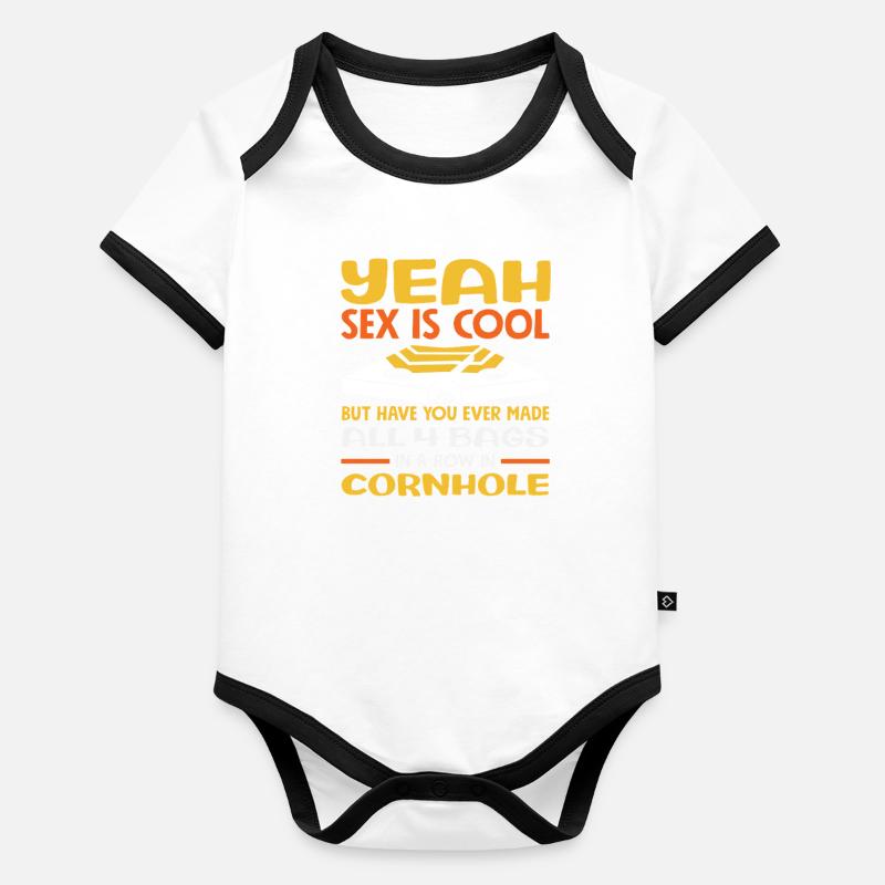 Cornhole Player Funny Saying Organic Baby Contrasting Bodysuit