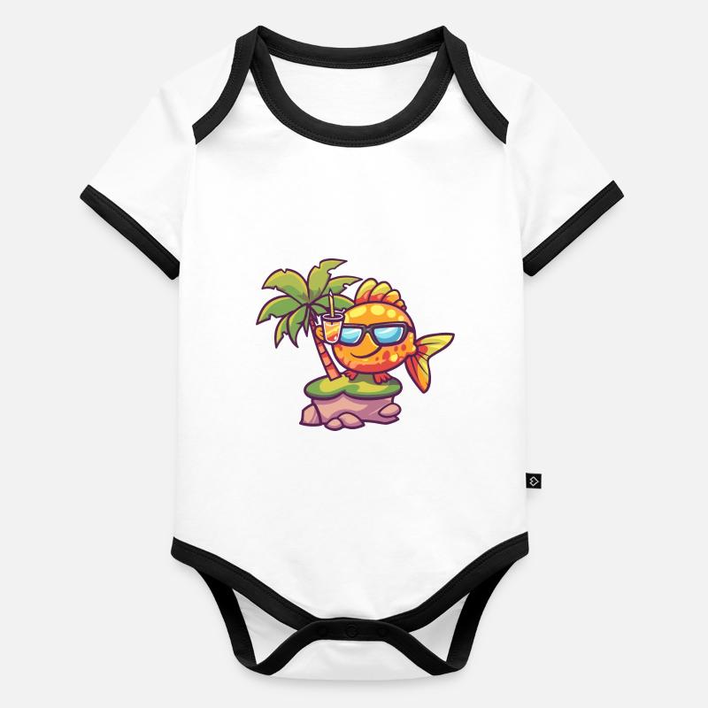 Goldfish Summer Beach Vacation Organic Baby Contrasting Bodysuit