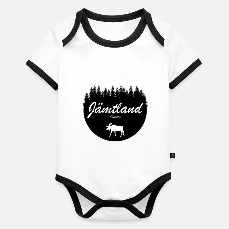 Jämtland Suède Autocollant de vacances Moose North Body Bébé bio contrasté manches courtes