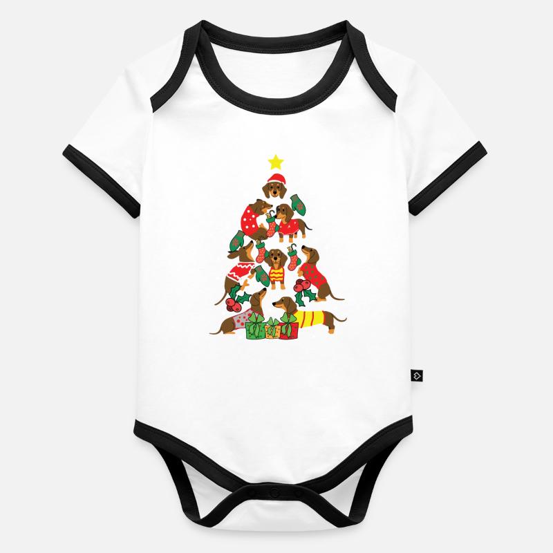 Teckel propriétaire de chien Arbre de Noël Body Bébé bio contrasté manches courtes
