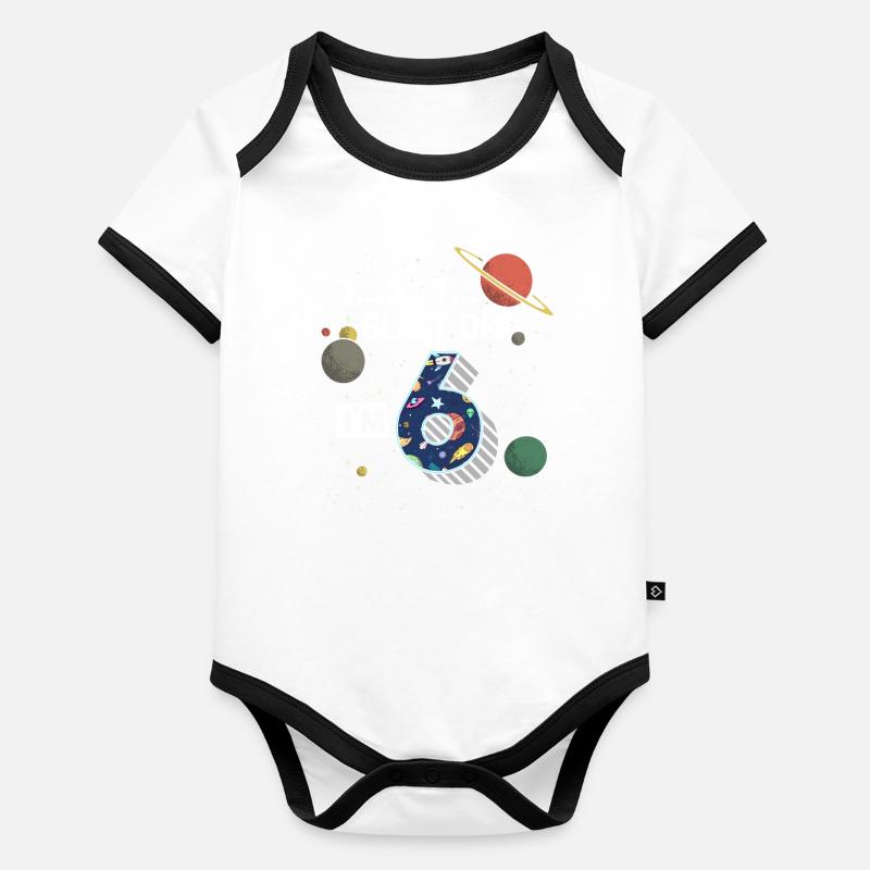 Blast Off I am 6 years old, 6th birthday Organic Baby Contrasting Bodysuit