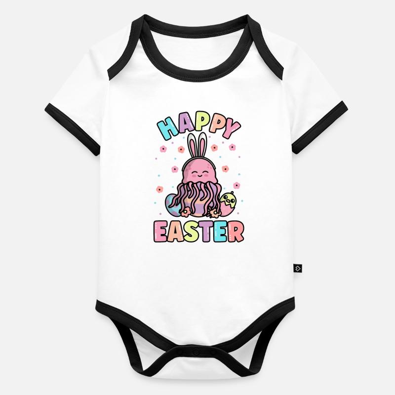 Frohe Osterquallen mit Hasenohren Frühling Baby Bio-Kurzarm-Kontrastbody