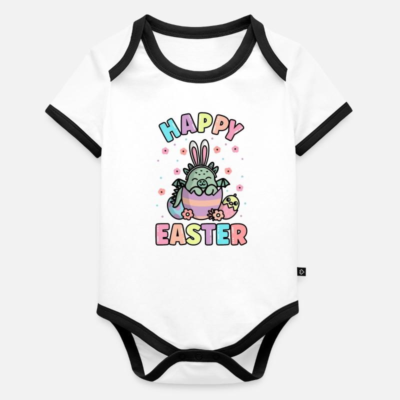 Frohe Ostern Drache mit Hasenohren Frühling Baby Bio-Kurzarm-Kontrastbody