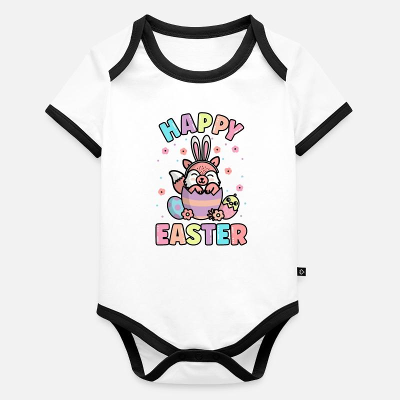 Happy Easter Fox With Rabbit Ears Spring Organic Baby Contrasting Bodysuit
