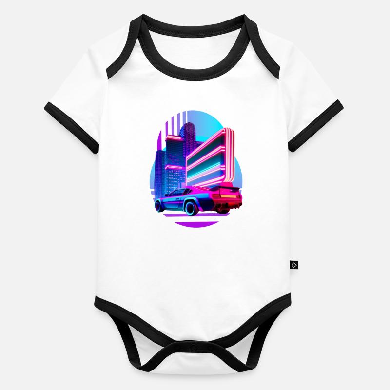 Retro Wave Sport Auto 80s Vaporwave Skyline Baby Bio-Kurzarm-Kontrastbody