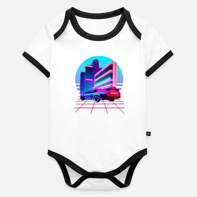 Retro Wave 80s Skyline Electro-Wave Vaporwave Body Bébé bio contrasté manches courtes
