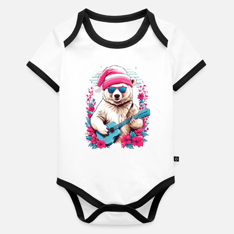 Süßer Eisbär mit Gitarre Baby Bio-Kurzarm-Kontrastbody