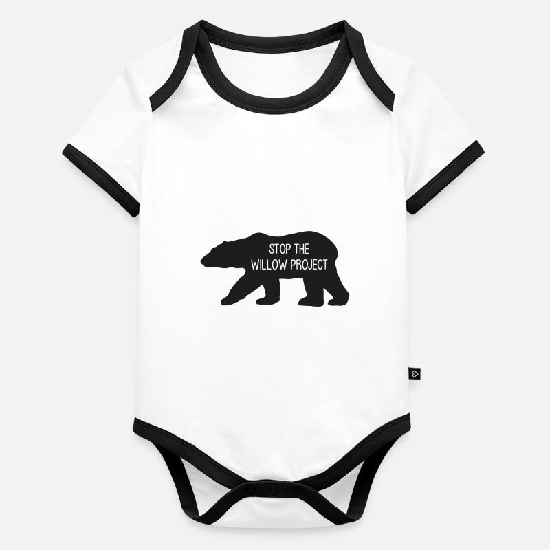Stop the Willow Project (schwarz) Baby Bio-Kurzarm-Kontrastbody