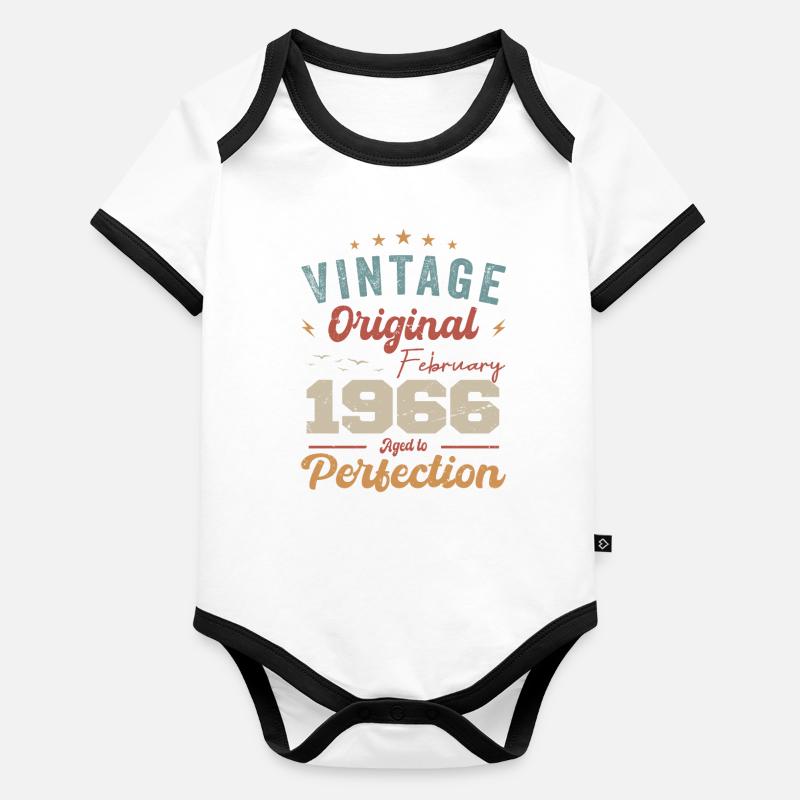 Né en février 1966 millésime 1966 anniversaire Body Bébé bio contrasté manches courtes
