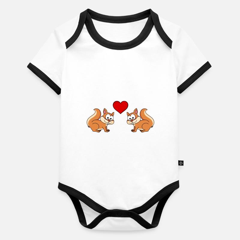 Eichhörnchen Comic Paar Liebe Baby Bio-Kurzarm-Kontrastbody
