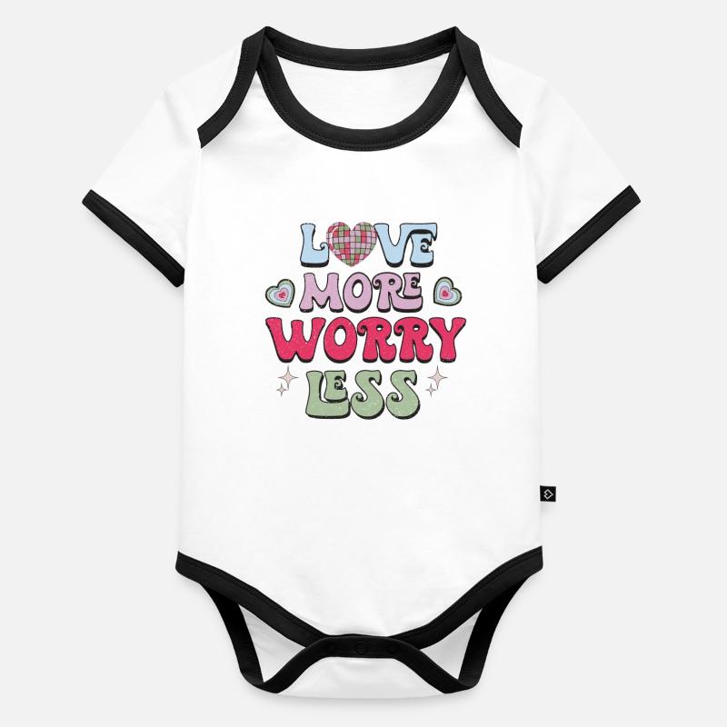Love More Worry Less Retro Valentines Organic Baby Contrasting Bodysuit