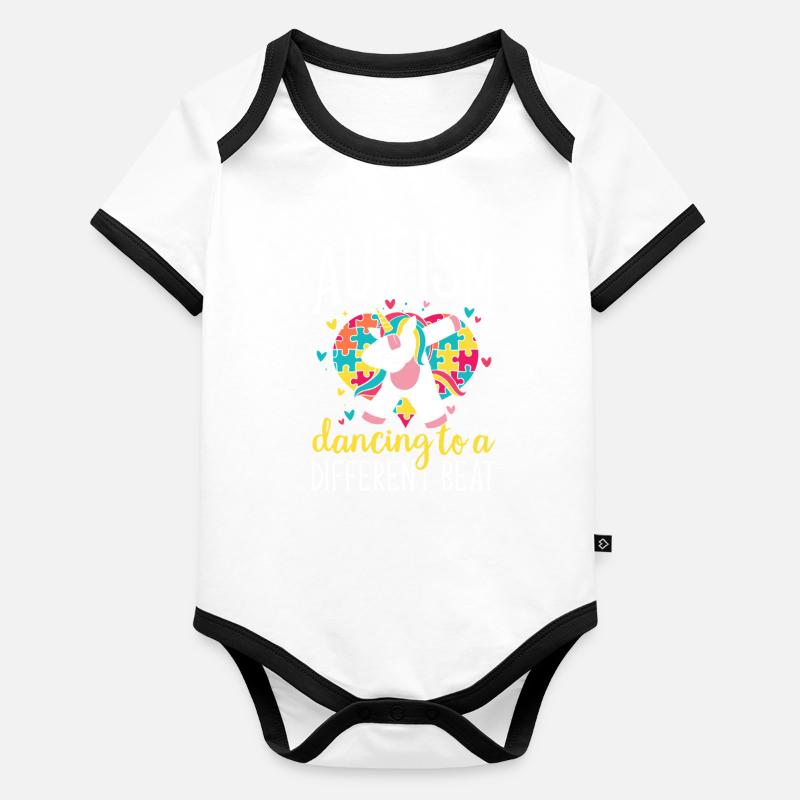 Autism Puzzle Unicorn Dancing Difference Music Organic Baby Contrasting Bodysuit