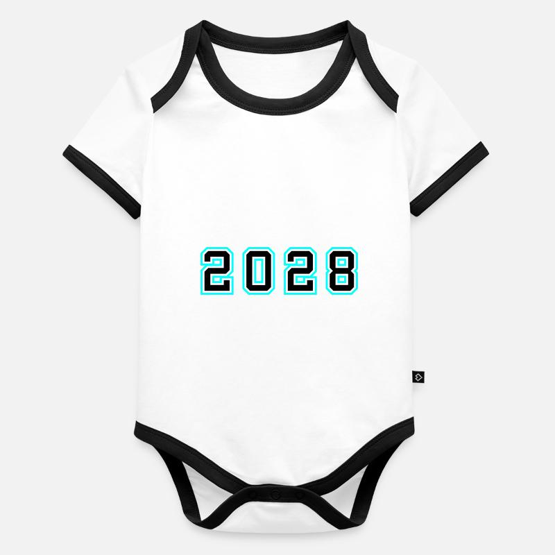 2028 Année Anniversaire Body Bébé bio contrasté manches courtes