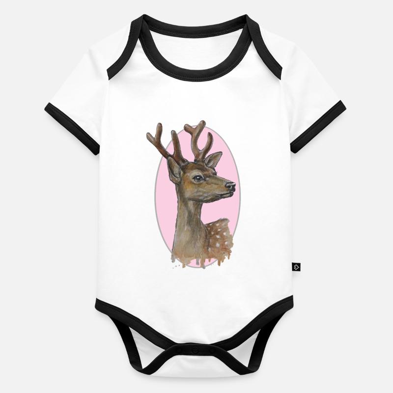 Junger Hirsch - Rehbock - rosa Vignette Baby Bio-Kurzarm-Kontrastbody