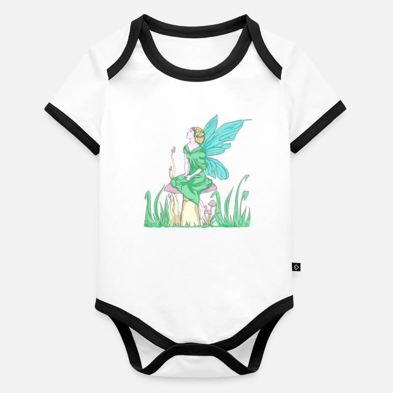 Fairycore Aesthetic Elf Fee auf einem Pilz Baby Bio-Kurzarm-Kontrastbody