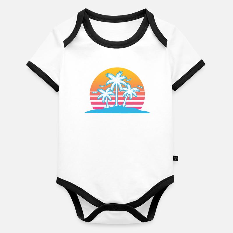 Palm Tree Vaporwave Esthétique Rétro Body Bébé bio contrasté manches courtes
