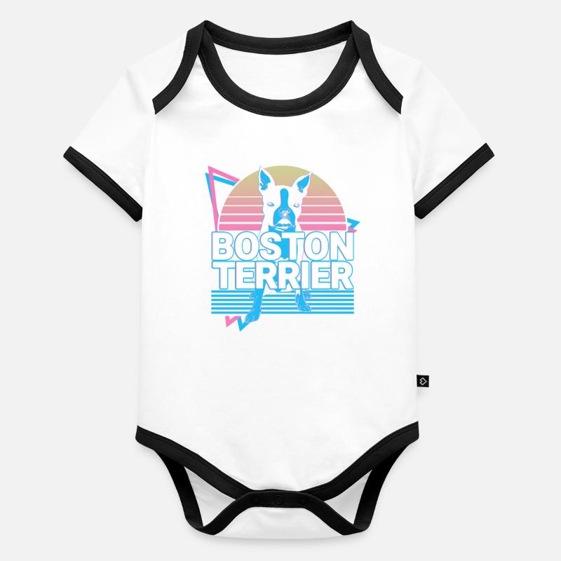 Boston Terrier Rétro Body Bébé bio contrasté manches courtes