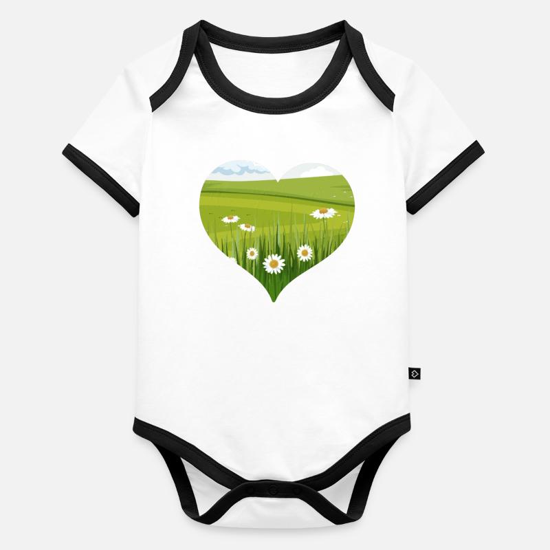 Bloomcore Esthétique Flowercore Heart Shape Cottagecor Body Bébé bio contrasté manches courtes