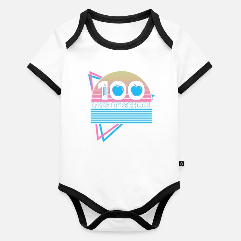 100 Tage Schule Retro Baby Bio-Kurzarm-Kontrastbody